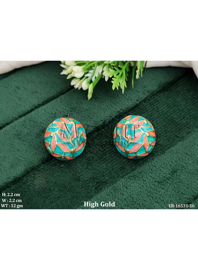 Moonlit Style Studio - Meenakari - Peach Feroza Stud Earrings - Image 1